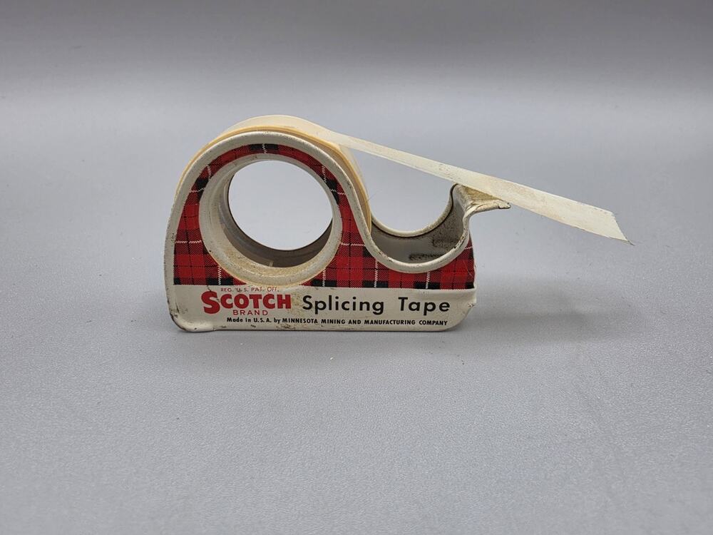Vintage Scotch Splicing Tape Metal Tin Dispenser Red White Plaid